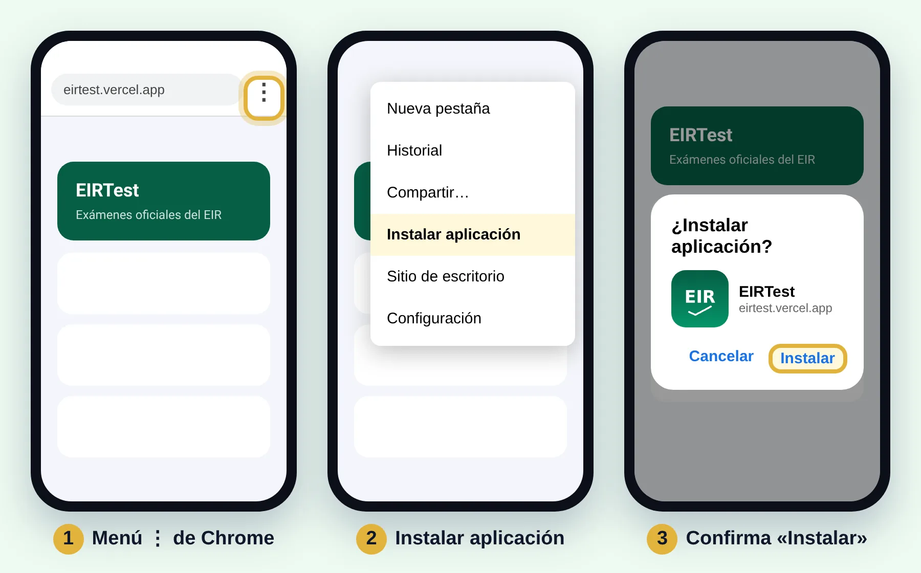 Chrome, menú, Instalar aplicación