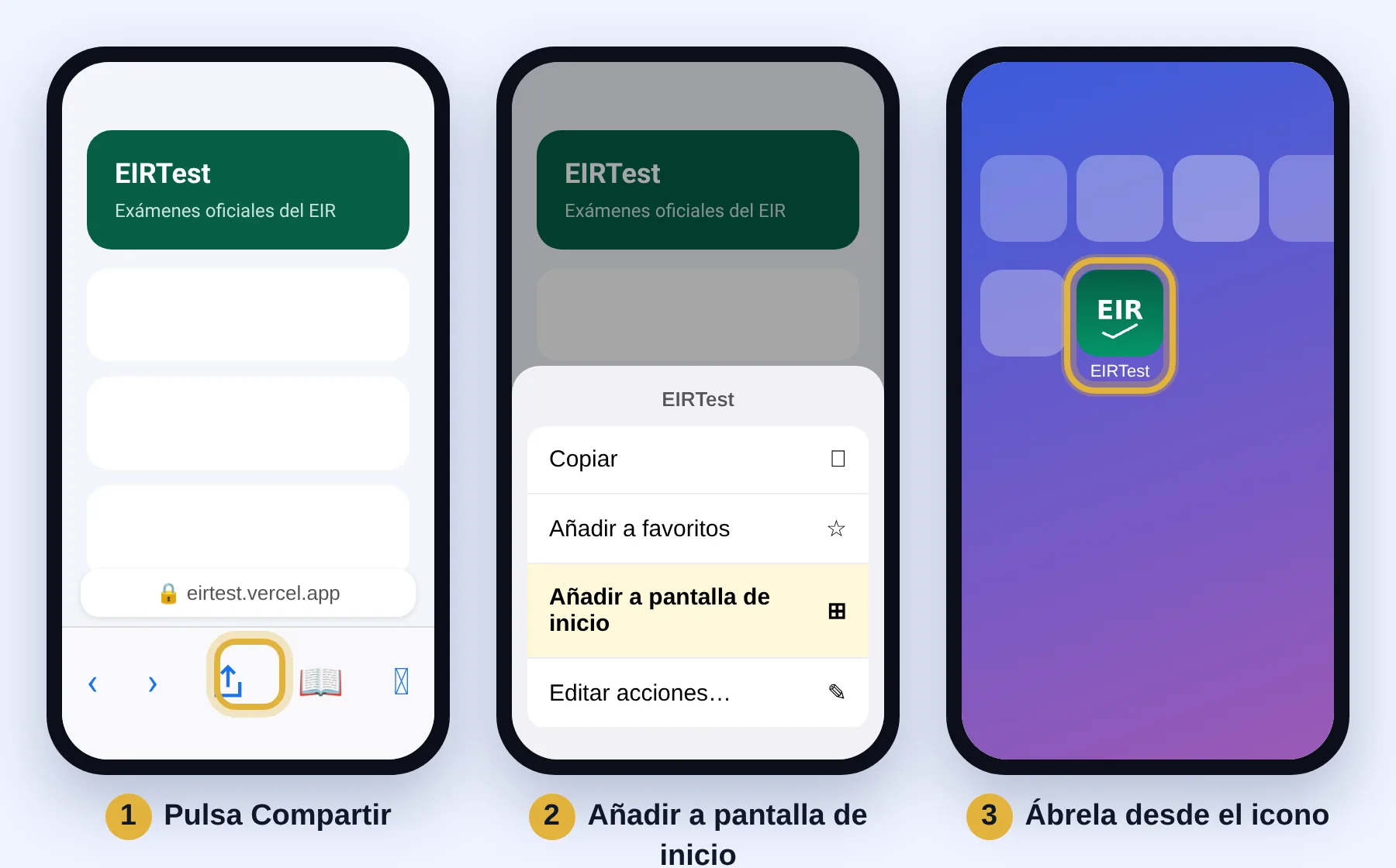 Safari, botón Compartir, Añadir a pantalla de inicio